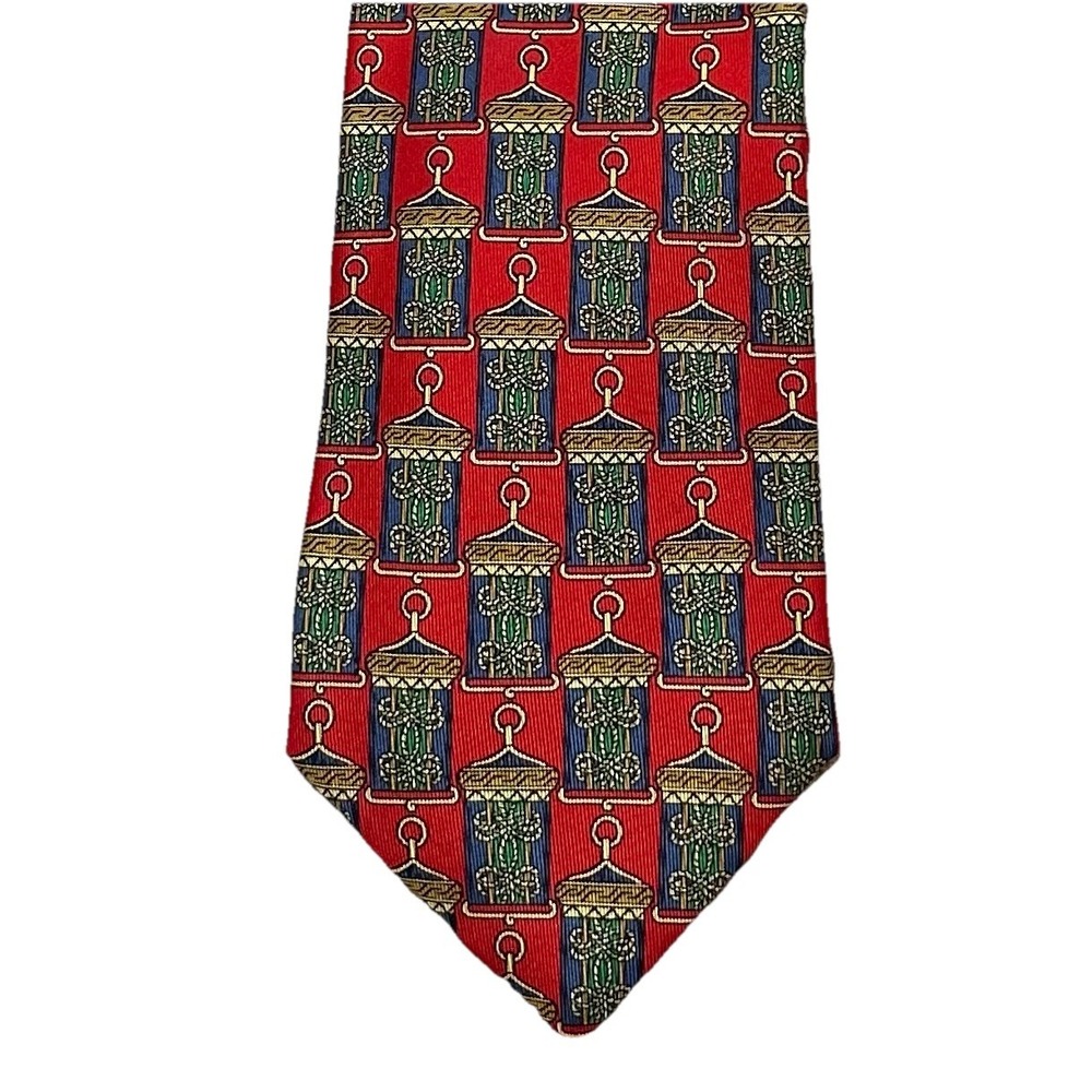 Vintage John Comfort of London England 100% Silk‎ Red Lantern Necktie